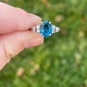 London blue topaz and white zircon ring